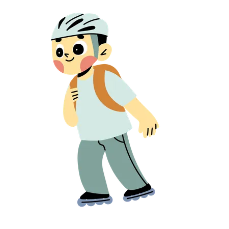 Little boy with roller skate  イラスト