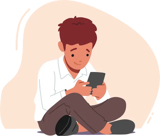 Little Boy with Smartphone in Hands Illustration