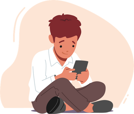 Little Boy with Smartphone in Hands  Illustration