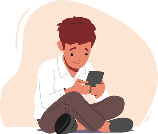 Little Boy with Smartphone in Hands  Illustration