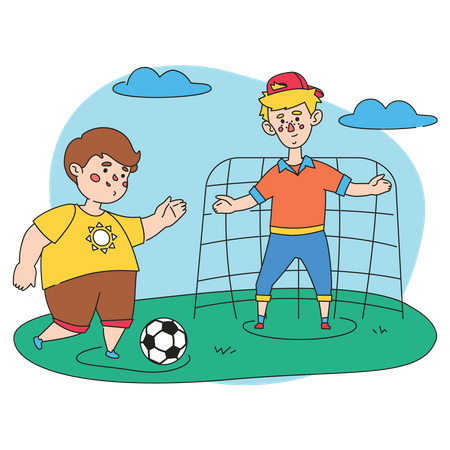 Little boys playing football  Illustration