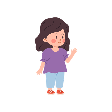 小さなブルネットの少女の全身ポートレート  イラスト