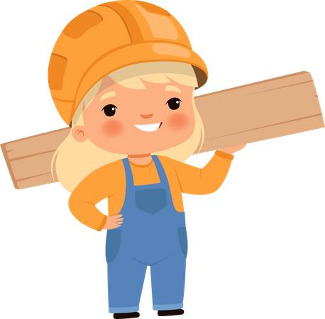 Little carpenter holding wood  Illustration