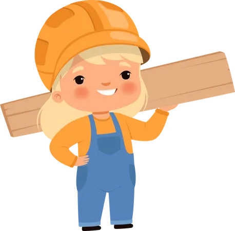 Little carpenter holding wood  Illustration