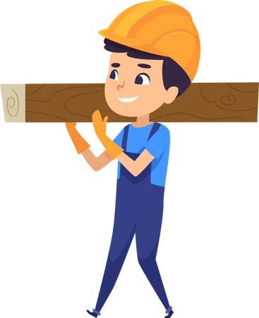 Little carpenter holding wooden Illustration