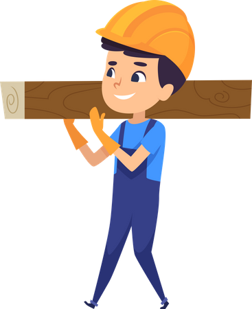 Little carpenter holding wooden  Illustration