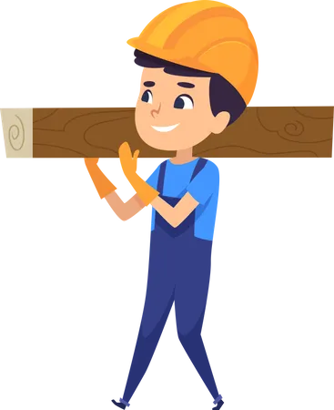 Little carpenter holding wooden  Illustration