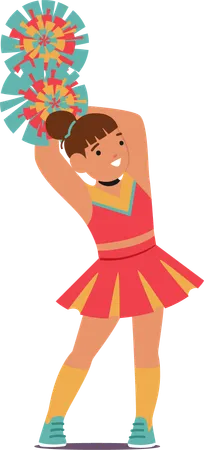 Cute Little Cheerleader Child Adorned In Vibrant Colors Wields Pompoms With Infectious Joy Radiating Innocence And Enthusiasm That Melts Hearts And Inspires Cheer Cartoon People Vector Illustration Illustration