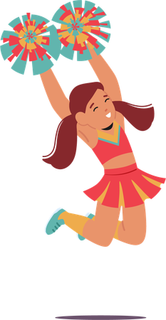 Little Cheerleader With Pompoms In Hand  Illustration
