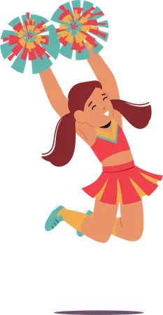Adorable Little Cheerleader Donning A Vibrant Uniform With Pompoms In Hand Radiates Joy And Innocence As She Cheers With Infectious Enthusiasm Captivating Hearts With Her Charming Spirit Vector Illustration