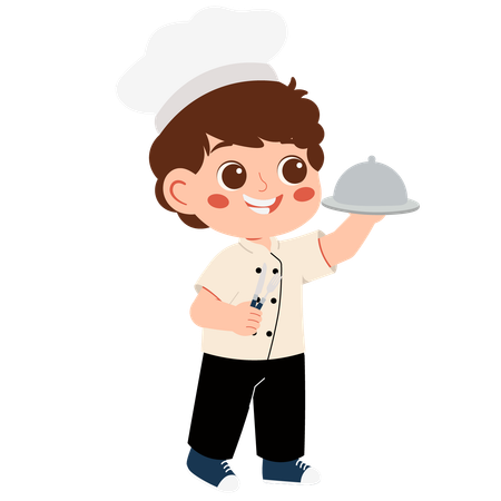 Little Chef Boy Brings Meat  Illustration