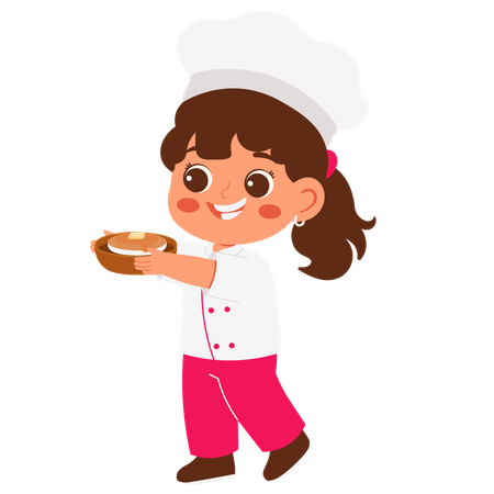 Little Chef Girl Brings Cake  Illustration