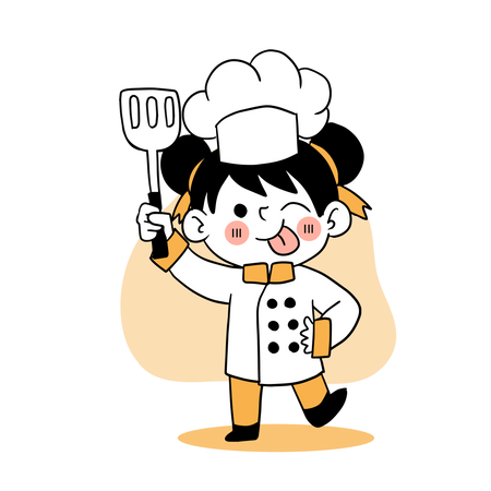 Little chef holding spatula Illustration