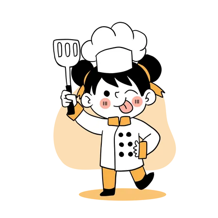 Little chef holding spatula  Illustration