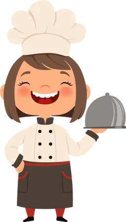 Little chef serving food  Illustration