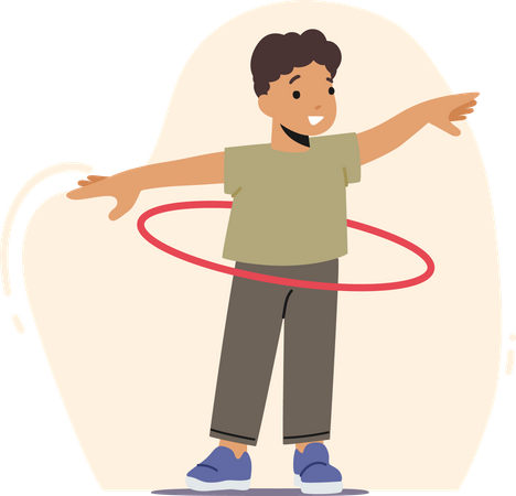 Little Child Boy Playing with Hula Hoop Illustration