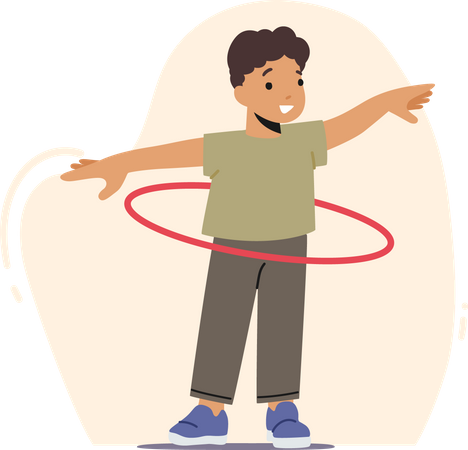 Little Child Boy Playing with Hula Hoop  Illustration