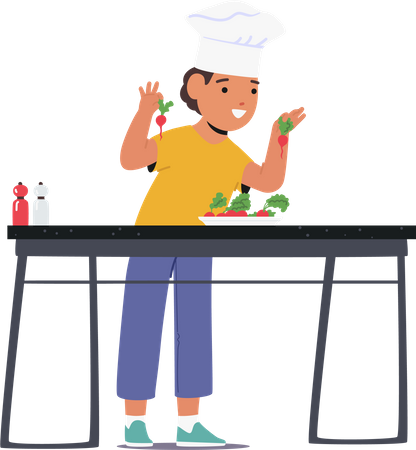 Little Child Cooking Salad  Illustration