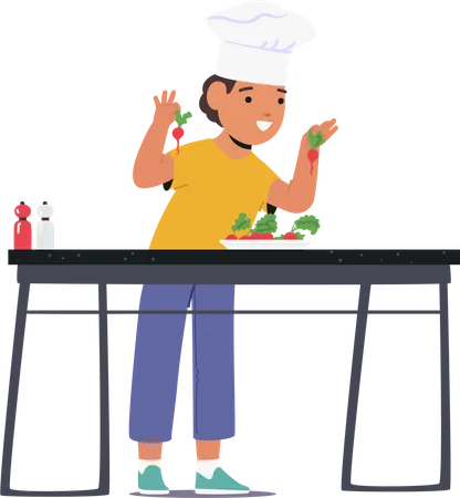 Little Child Cooking Salad  Illustration