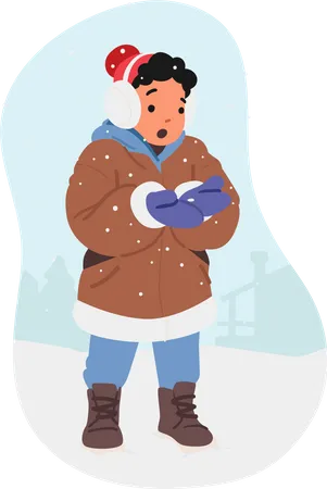 Little child enjoy first snow  Illustration