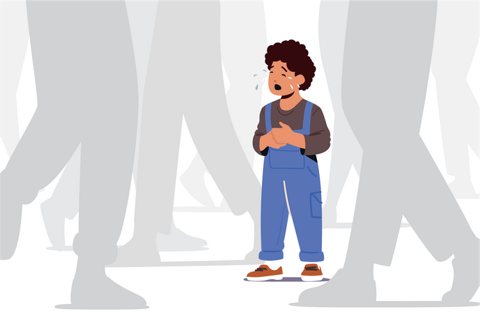 Little Child Get Lost In Public Place  Illustration