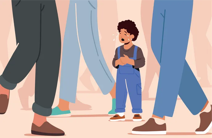 Little Child Get Lost In Public Place  Illustration