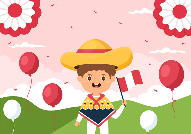 Little Child Holding Peru Flag  Illustration