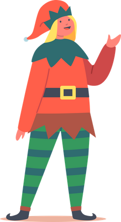 Little Child in Elf Christmas Costume Illustration