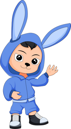Little child in rabbit costume and saying hello  Illustration