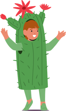 Little child is doing mimic of cactus plant  イラスト