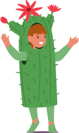 Charming Little Child Character Adorned In A Cactus Costume Prickly Green Fabric Mimicking The Desert Plant Spines A Whimsical Display Of Innocence And Creativity Cartoon People Vector Illustration Illustration