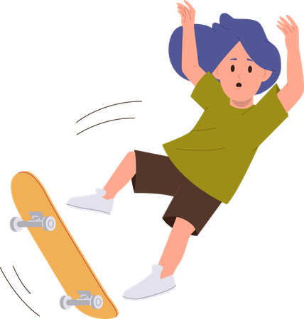 Little child screaming falling down from skateboard  Illustration