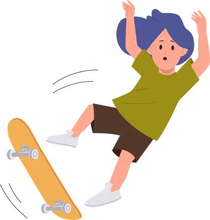 Little child screaming falling down from skateboard  Illustration