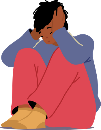 Little Child Sit on Floor Crying with Covered Ears  Illustration