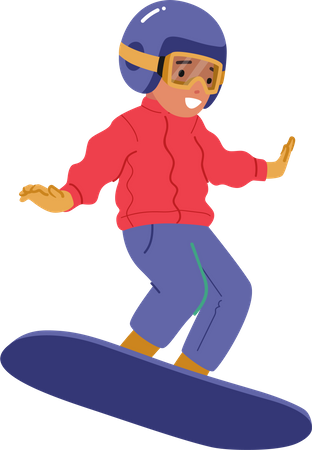 Little Child Snowboarder Jumping on Snowboard  Illustration