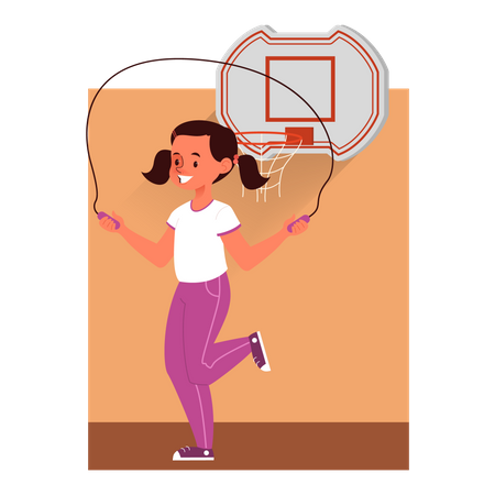 Little children at school jumping rope  イラスト
