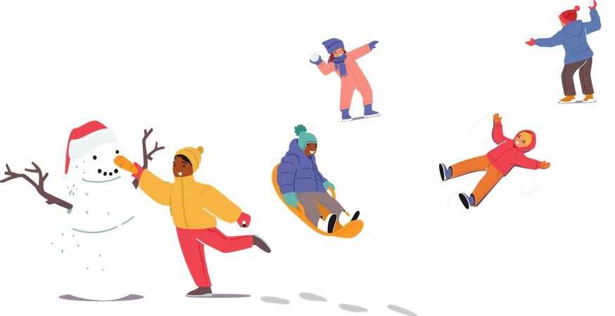 Little children enjoying snow Illustration