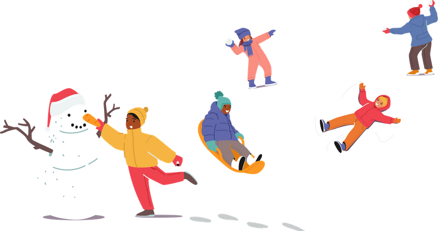 Little children enjoying snow  Illustration