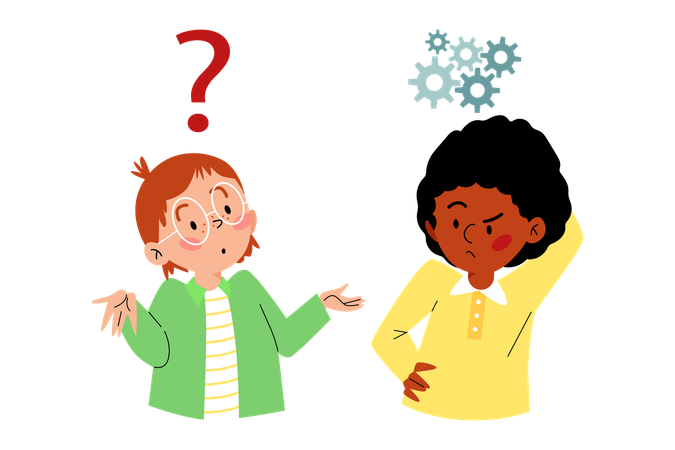 Little children thinking and asking questions  Illustration