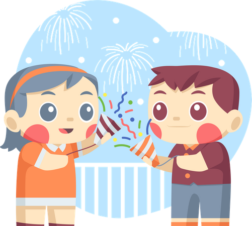 Little Childs Celebrate New Year party  Illustration