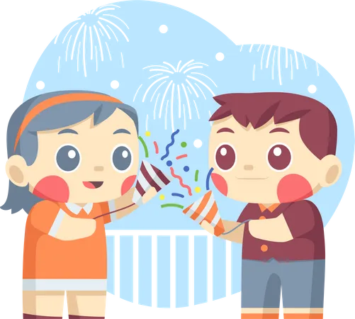 Little Childs Celebrate New Year party  Illustration