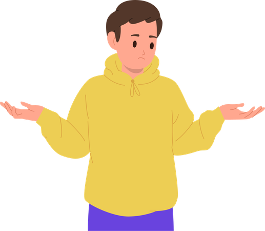 Little confused school boy standing with arms  Illustration