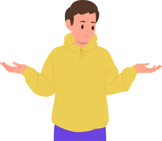 Little confused school boy standing with arms  イラスト
