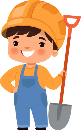 Little Construction worker holding rake Illustration