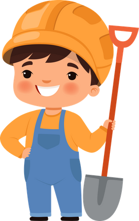 Little Construction worker holding rake  Illustration