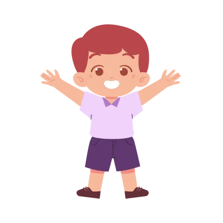 Little Cute Boy Standing While Hands In Air  Illustration