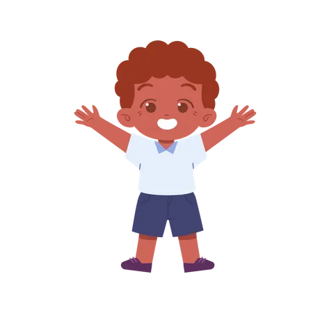 Little Cute Boy Standing While Hands In Air  Illustration