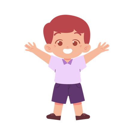 Little Cute Boy Standing While Hands In Air  Illustration