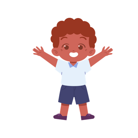 Little Cute Boy Standing While Hands In Air  Illustration