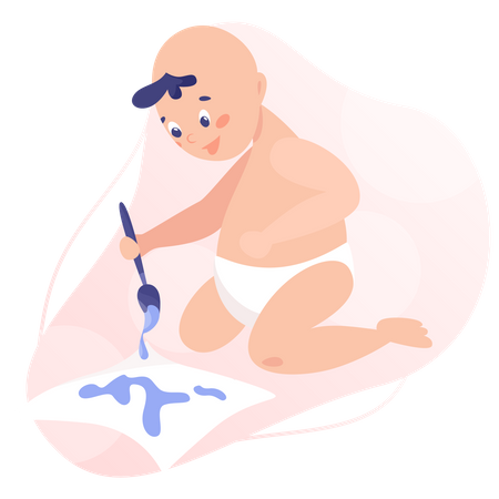 Little cute child drawing  イラスト
